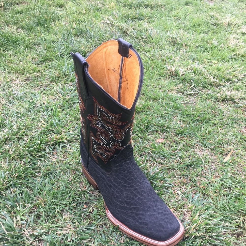 MEN'S WESTERN RODEO COWBOY BOOTS BULL NECK LEATHER BLACK BOTA CUELLO DE TORO 721 - Picture 2 of 5